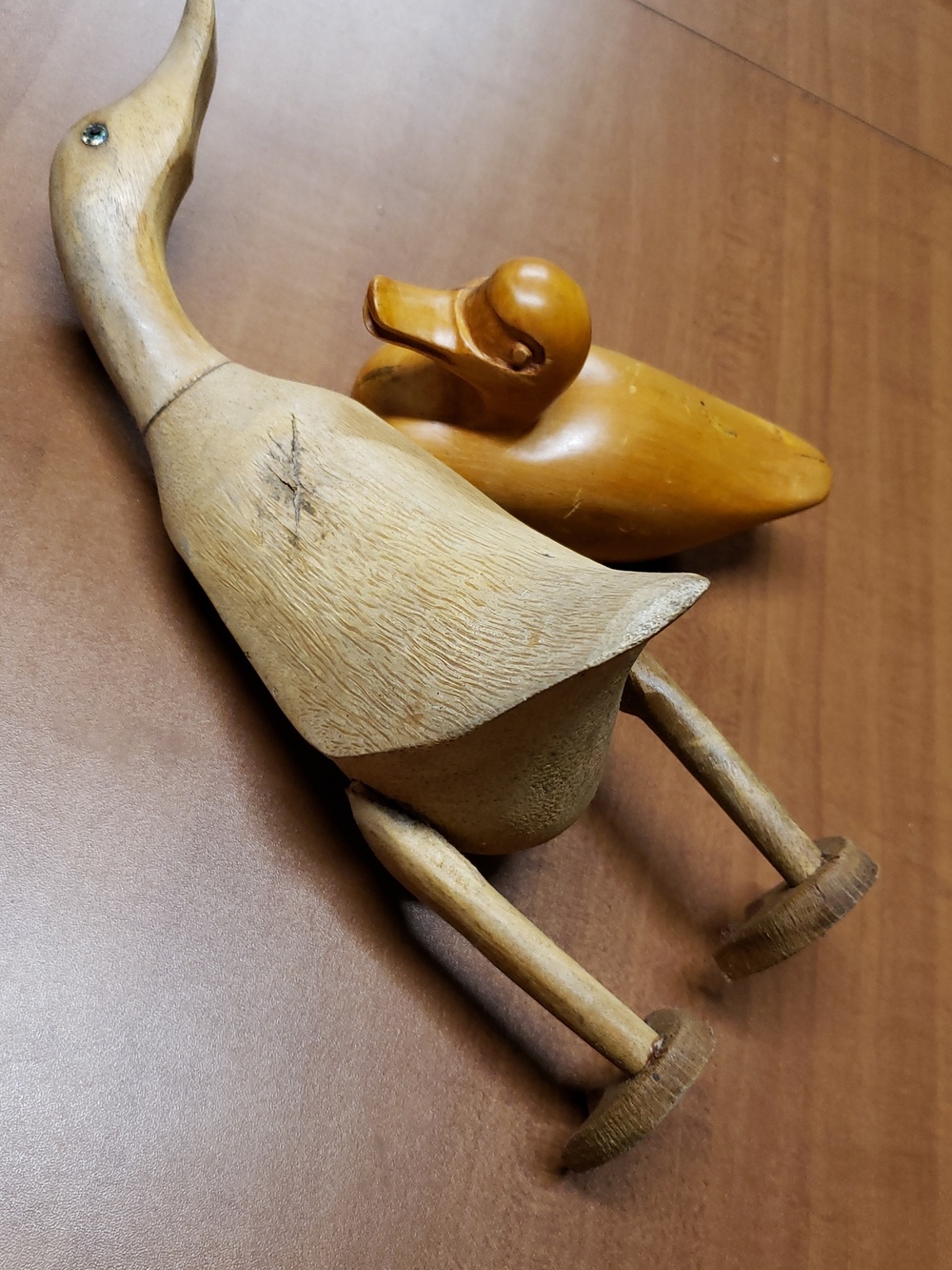 Wooden Duck Figurine - Natural  Bird Décor 12in Set Of Two - Picture 5 of 5